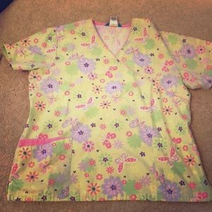 Flower and butterfly scrub top